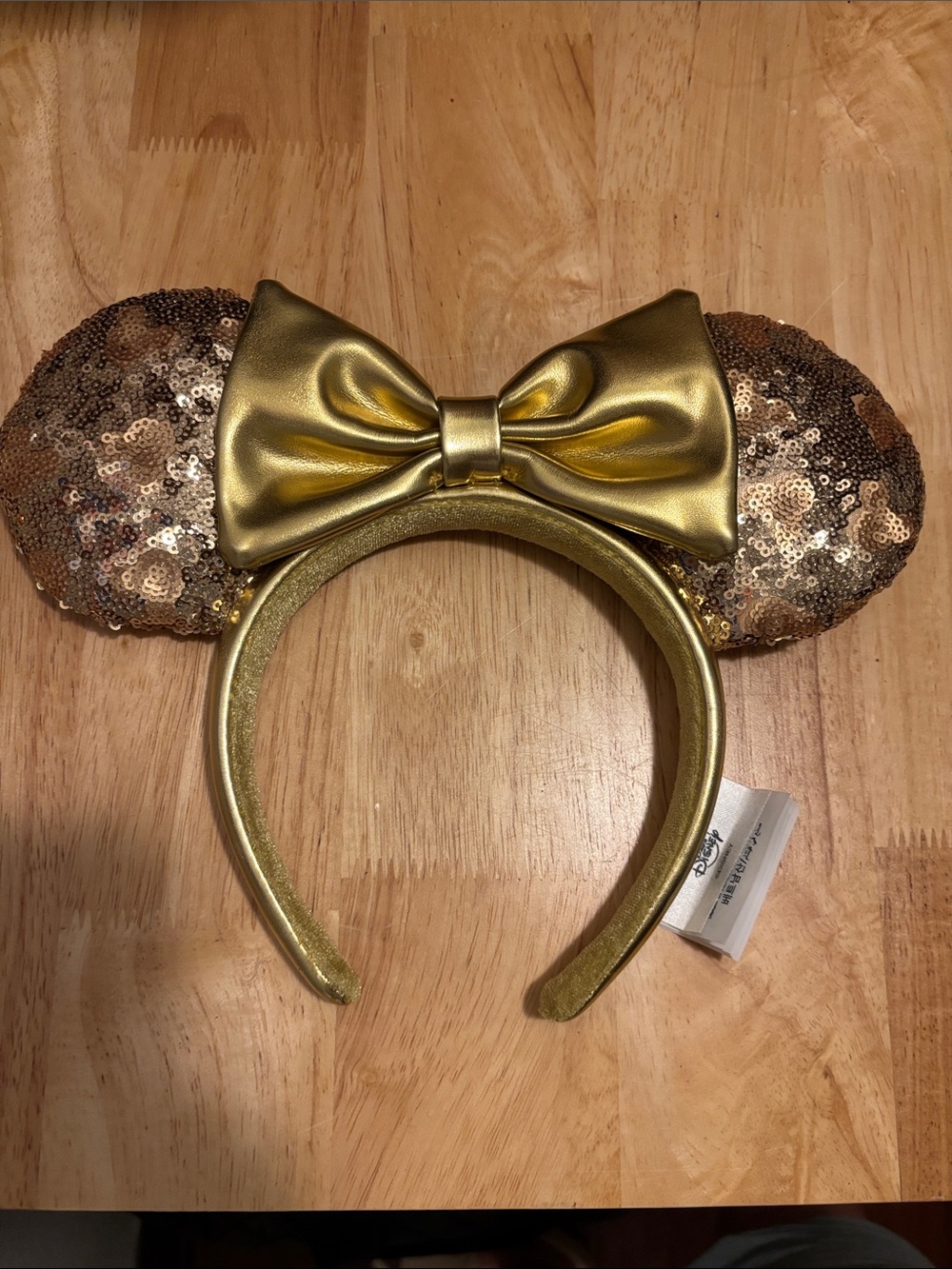 Official Disney Ears - Gold Sequin Minnie-Style Headband with Bow